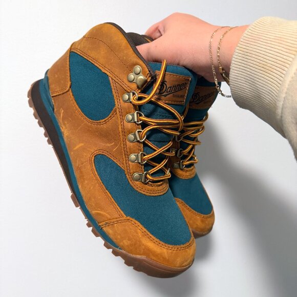 Danner Jag Womens Hiking Boots Sz 9 Distressed Brown Deep Teal Lace Up Mid Top - Picture 2 of 9